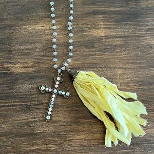 Beautiful yellow tassel plunder cross necklace